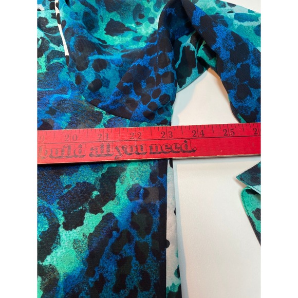 Chico's NWT Watercolor Spots Rhinestone Trim Sheer Blouse Women's 2 L Teal Blue - Picture 10 of 11